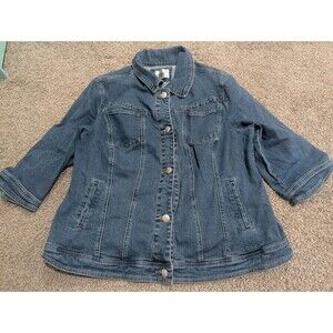Live a Little Blue Button Stretch Denim Jacket Women's Size 1X 3/4 Sleeve Cute